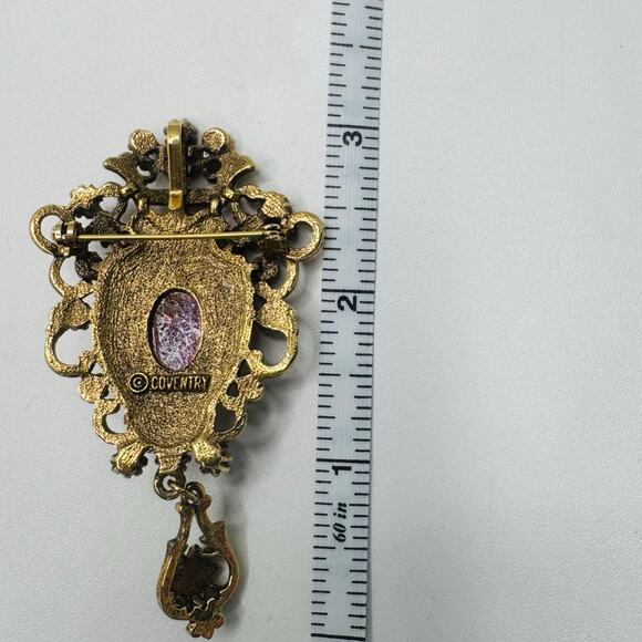 VTG Coventry Brooch Pin Pendant 1970s Foiled Glass Signed Cabochon Estate - Picture 5 of 5